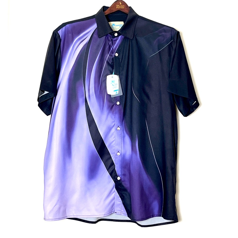 NWT Hawaiian‎ Shirts Button Up Men’s XL Black Purple Cruise Vacation Beach